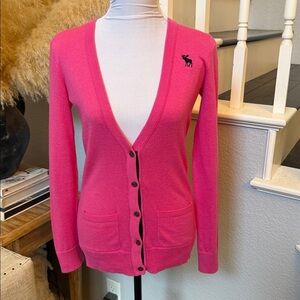 Abercrombie & Fitch Girl’s Pink Long Sleeve V-Neck Button-Down Sweater SZ XL